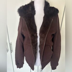 Juicy Couture rabbit fur hooded zip sweat shirt